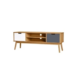 Meuble TV 2 Niches 2 Portes Gris/Blanc/Bois - ENJOY -Pas Cher Mobiliora Magasin meuble tv 17629495
