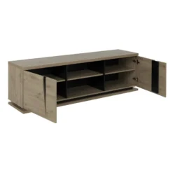 Meuble TV 2 Portes 2 Niches Chêne Naturel/Noir - LIGNAC -Pas Cher Mobiliora Magasin meuble tv 17629555