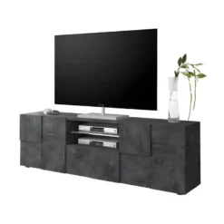 Meuble TV 2 Portes 1 Tiroir Béton Ciré Foncé - TICATO
