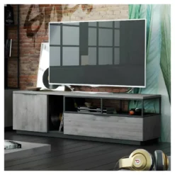 Meuble TV 1 Porte 1 Tiroir Bois/Métal - LEOKI 9 Meuble TV 1 Porte 1 Tiroir Bois/Métal - LEOKI -Pas Cher Mobiliora Magasin meuble tv 17629741