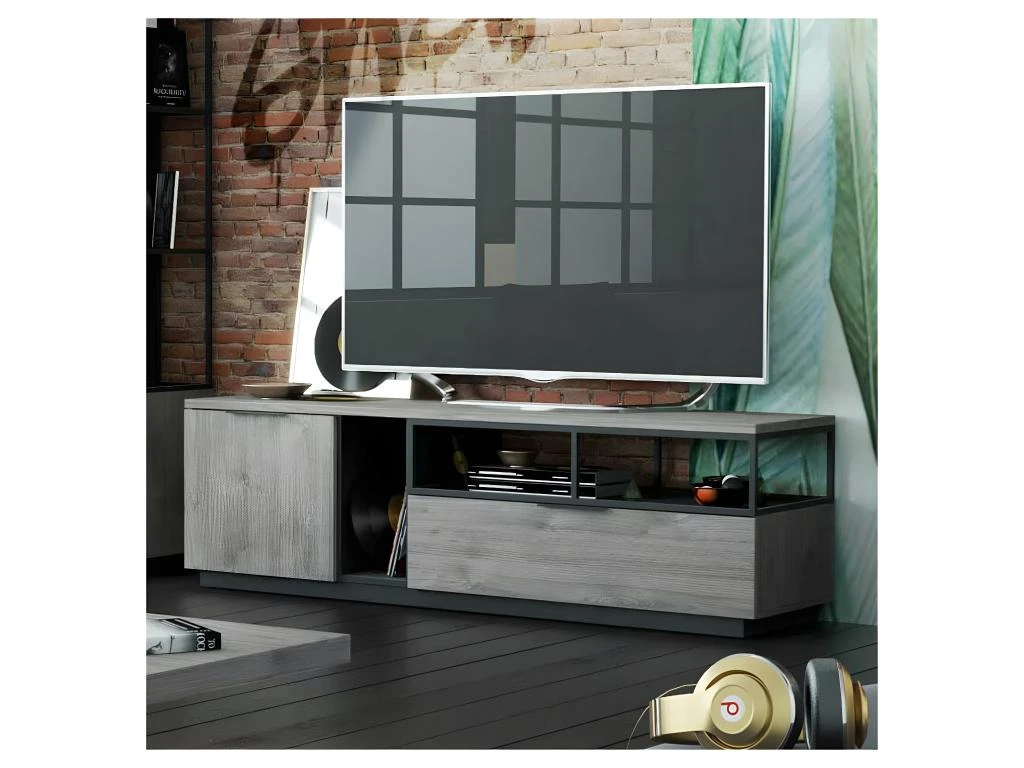 Meuble TV 1 Porte 1 Tiroir Bois/Métal - LEOKI 4 Meuble TV 1 Porte 1 Tiroir Bois/Métal - LEOKI – Image 2