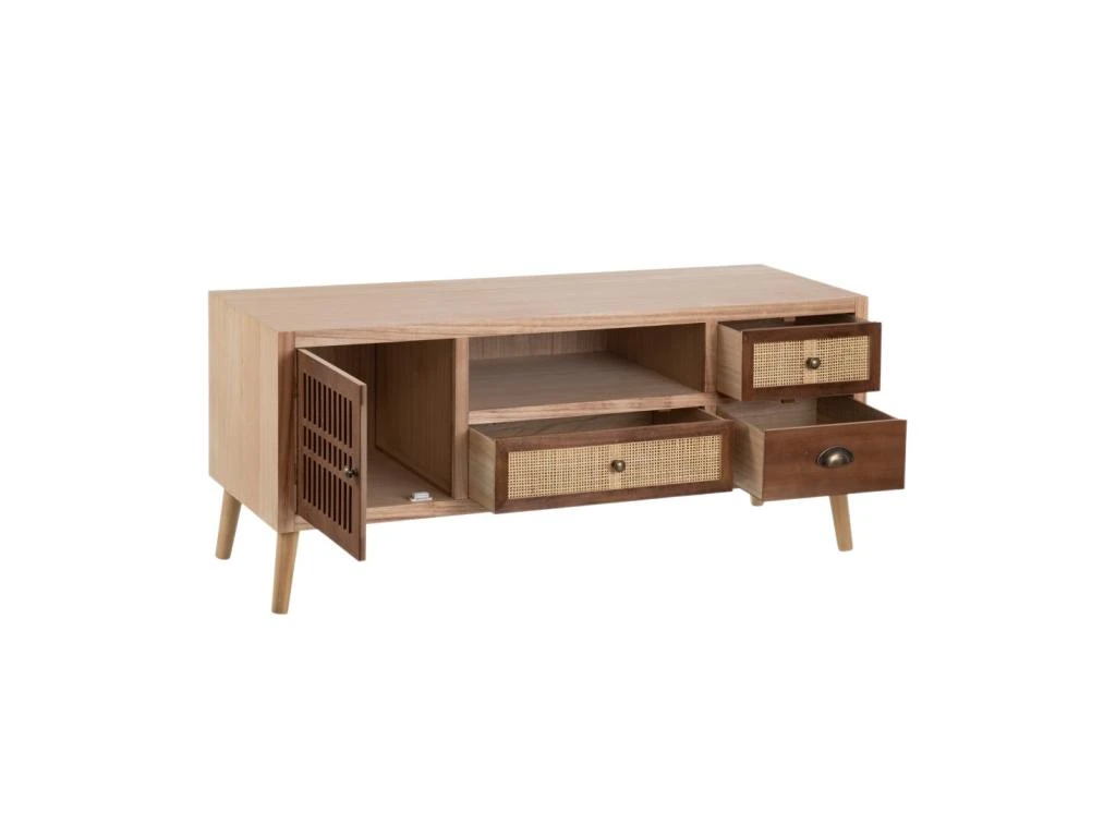 Meuble TV 1 Porte 1 Niche 3 Tiroirs Bois/Rotin - BISCUIT 5 Meuble TV 1 Porte 1 Niche 3 Tiroirs Bois/Rotin - BISCUIT – Image 3