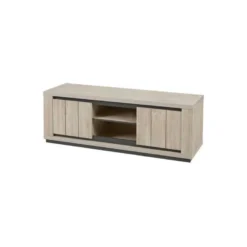 Meuble TV 2 Portes 2 Niches ChĂȘne DĂ©lavĂ© - SIMON