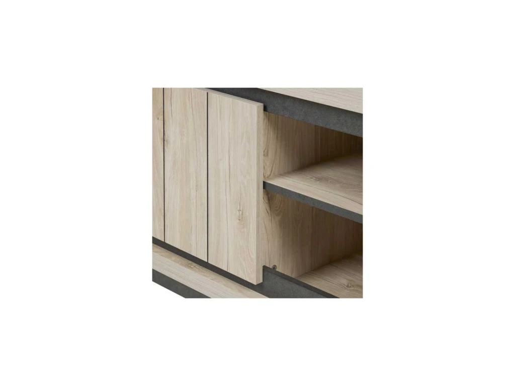 Meuble TV 2 Portes 2 Niches Chêne Délavé - SIMON 6 Meuble TV 2 Portes 2 Niches Chêne Délavé - SIMON – Image 4