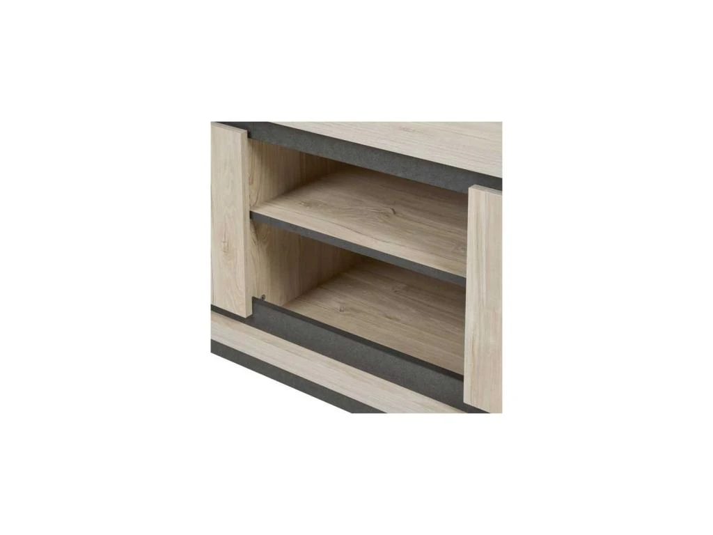 Meuble TV 2 Portes 2 Niches Chêne Délavé - SIMON 7 Meuble TV 2 Portes 2 Niches Chêne Délavé - SIMON – Image 5
