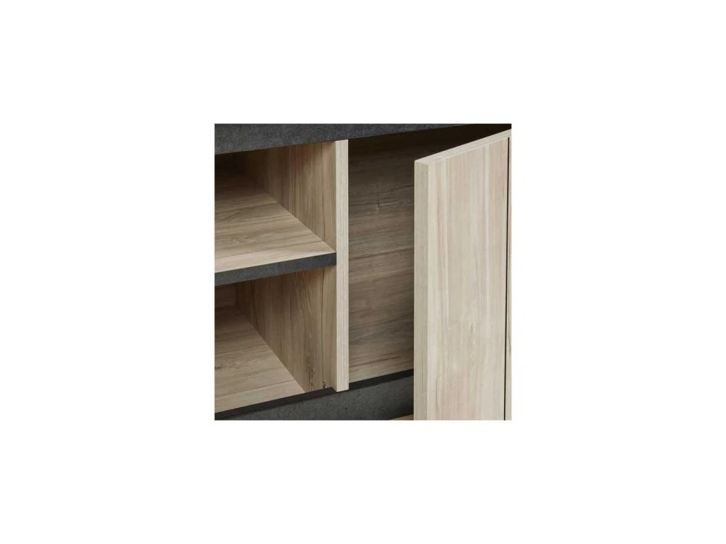 Meuble TV 2 Portes 2 Niches Chêne Délavé - SIMON 8 Meuble TV 2 Portes 2 Niches Chêne Délavé - SIMON – Image 6