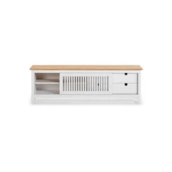 Meuble TV 1 Porte Coulissante 2 Tiroirs Bois/Blanc - BRANU -Pas Cher Mobiliora Magasin meuble tv 17630167