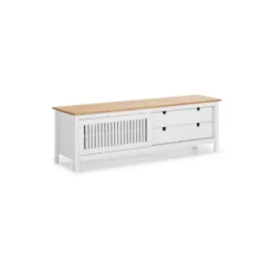Meuble TV 1 Porte Coulissante 2 Tiroirs Bois/Blanc - BRANU -Pas Cher Mobiliora Magasin meuble tv 17630169