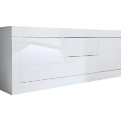 Meuble TV 2 Portes 2 Tiroirs Blanc Laqué Brillant - MATERA -Pas Cher Mobiliora Magasin meuble tv 17630271