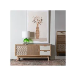 Meuble TV 2 Portes 2 Tiroirs Bois/Blanc - HACHI -Pas Cher Mobiliora Magasin meuble tv 17630341