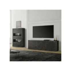 Meuble TV 2 Portes 2 Tiroirs Marbre Noir - MATERA -Pas Cher Mobiliora Magasin meuble tv 17630391