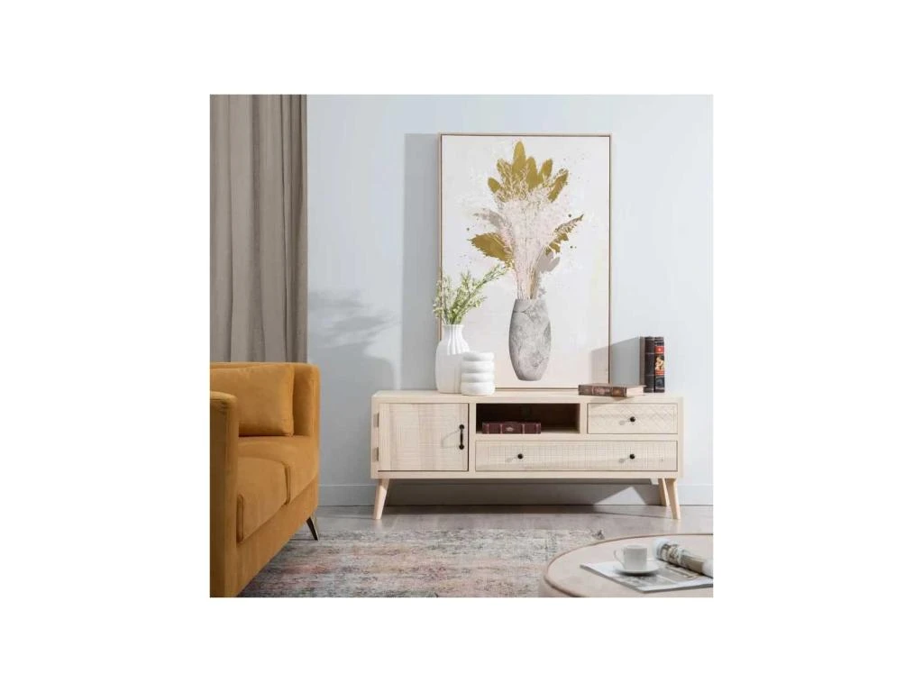 Meuble TV 1 Porte 2 Tiroirs 1 Niche Bois Clair - ARENA 4 Meuble TV 1 Porte 2 Tiroirs 1 Niche Bois Clair - ARENA â Image 2