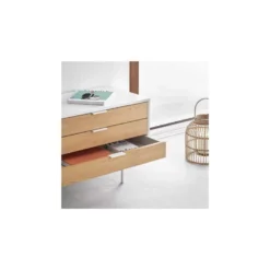 Long Meuble TV 2 Portes 3 Tiroirs Blanc/Chêne - TEULAT SIERRA -Pas Cher Mobiliora Magasin meuble tv 17999393