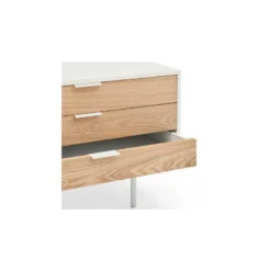 Long Meuble TV 2 Portes 3 Tiroirs Blanc/Chêne - TEULAT SIERRA -Pas Cher Mobiliora Magasin meuble tv 17999395