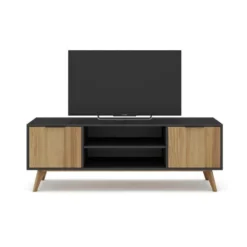 Meuble TV 2 Portes 2 Niches Noir/Bois - PIGMENT 9 Meuble TV 2 Portes 2 Niches Noir/Bois - PIGMENT -Pas Cher Mobiliora Magasin meuble tv 18175865