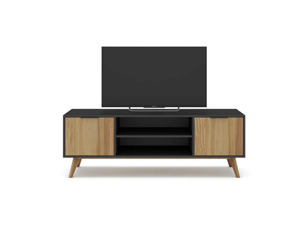 Meuble TV 2 Portes 2 Niches Noir/Bois - PIGMENT 5 Meuble TV 2 Portes 2 Niches Noir/Bois - PIGMENT – Image 3