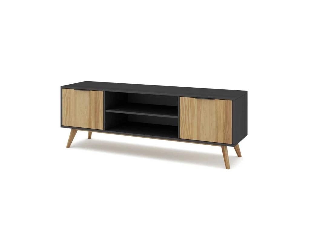 Meuble TV 2 Portes 2 Niches Noir/Bois - PIGMENT 6 Meuble TV 2 Portes 2 Niches Noir/Bois - PIGMENT – Image 4