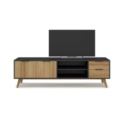 Meuble TV 2 Portes 2 Niches 2 Tiroirs Noir/Bois - PIGMENT 10 Meuble TV 2 Portes 2 Niches 2 Tiroirs Noir/Bois - PIGMENT -Pas Cher Mobiliora Magasin meuble tv 18175877