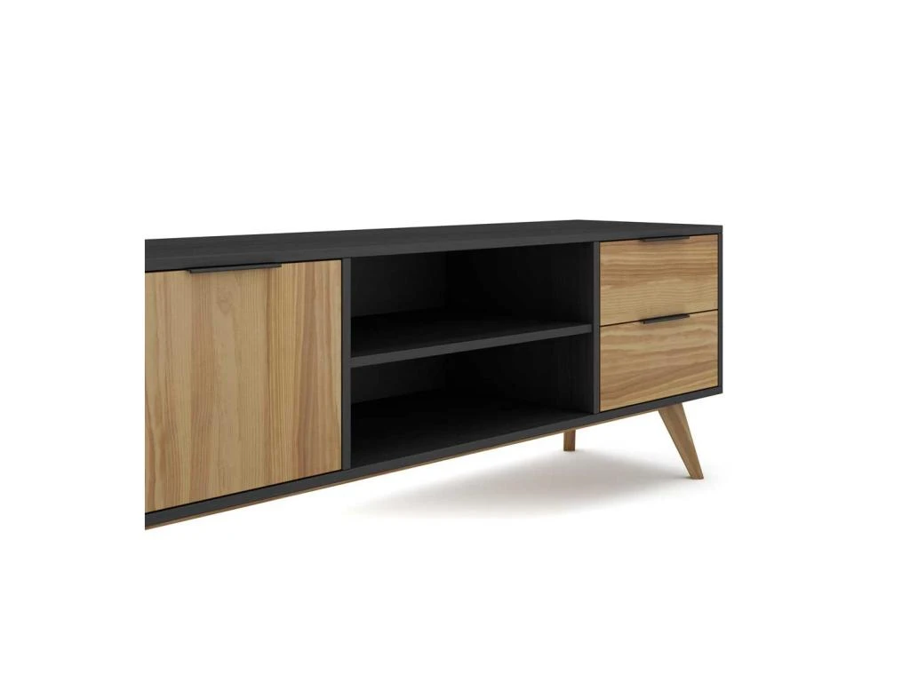 Meuble TV 2 Portes 2 Niches 2 Tiroirs Noir/Bois - PIGMENT 7 Meuble TV 2 Portes 2 Niches 2 Tiroirs Noir/Bois - PIGMENT â Image 5