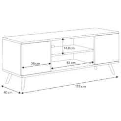 Meuble TV Focus Chêne Doré - Blanc, Pieds Bois, Style Scandinave -Pas Cher Mobiliora Magasin meuble tv 18315785