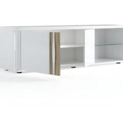 Meuble TV 2 Portes 2 Niches Blanc Laqué/ Chêne Doré - STAIN 7 Meuble TV 2 Portes 2 Niches Blanc Laqué/ Chêne Doré - STAIN -Pas Cher Mobiliora Magasin meuble tv 18316813