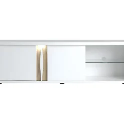 Meuble TV 2 Portes 2 Niches Blanc Laqué/ Chêne Doré - STAIN 9 Meuble TV 2 Portes 2 Niches Blanc Laqué/ Chêne Doré - STAIN -Pas Cher Mobiliora Magasin meuble tv 18316817