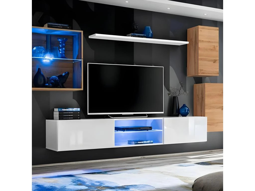 Ensemble Meuble TV "Switch XXIII" 250cm Naturel & Blanc 3 Ensemble Meuble TV "Switch XXIII" 250cm Naturel & Blanc