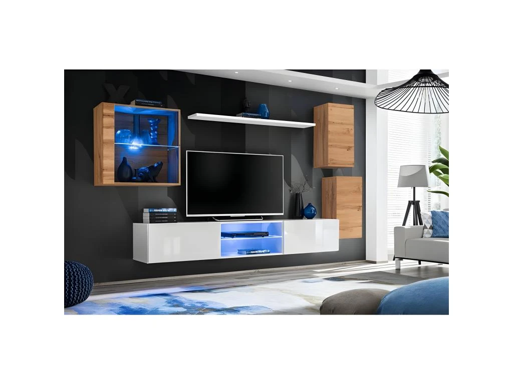 Ensemble Meuble TV "Switch XXIII" 250cm Naturel & Blanc 4 Ensemble Meuble TV "Switch XXIII" 250cm Naturel & Blanc – Image 2
