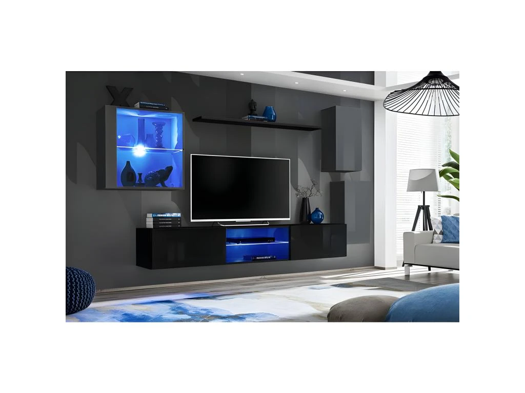 Ensemble Meuble TV "Switch XXIII" 250cm Gris & Noir 4 Ensemble Meuble TV "Switch XXIII" 250cm Gris & Noir – Image 2