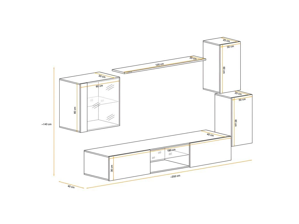 Ensemble Meuble TV "Switch XXIII" 250cm Gris & Noir 5 Ensemble Meuble TV "Switch XXIII" 250cm Gris & Noir – Image 3
