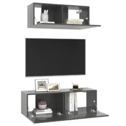 Ensemble De Meuble TV 2 Pcs Gris Brillant Aggloméré -Pas Cher Mobiliora Magasin meuble tv 18772281