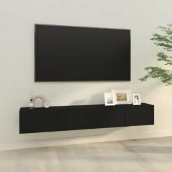 Meubles TV Muraux 2 Pcs Noir 100x30x30 Cm Bois D'ingénierie