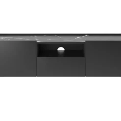 Meuble TV Avec 2 Portes, 1 Tiroir Et 1 Niche - Noir, Effet Marbre Noir Et Doré - PIOLUN De Pascal MORABITO -Pas Cher Mobiliora Magasin meuble tv 18803867