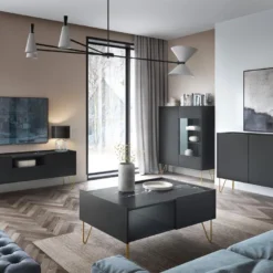 Meuble TV Avec 2 Portes, 1 Tiroir Et 1 Niche - Noir, Effet Marbre Noir Et Doré - PIOLUN De Pascal MORABITO -Pas Cher Mobiliora Magasin meuble tv 18803873