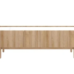 Meuble TV Avec 3 Portes - Naturel Clair Et Effet Marbre Blanc - SITOLI -Pas Cher Mobiliora Magasin meuble tv 18812497