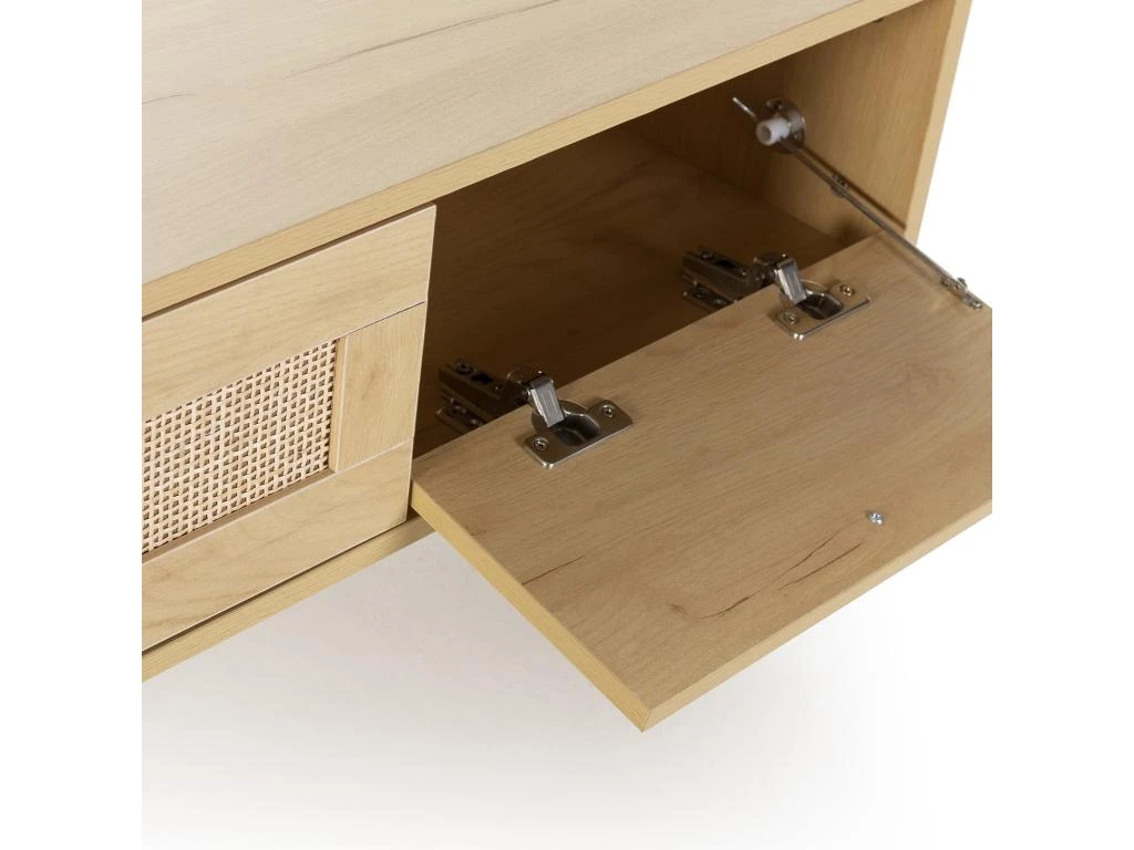 Meuble TV Bella 3 Portes Couleur Chêne Avec Rotin Naturel 6 Meuble TV Bella 3 Portes Couleur Chêne Avec Rotin Naturel – Image 4