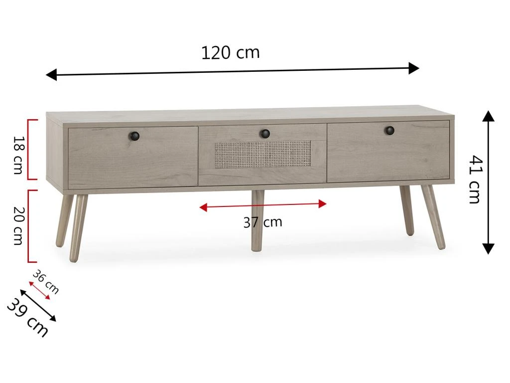 Meuble TV Bella 3 Portes Couleur Chêne Avec Rotin Naturel 7 Meuble TV Bella 3 Portes Couleur Chêne Avec Rotin Naturel – Image 5