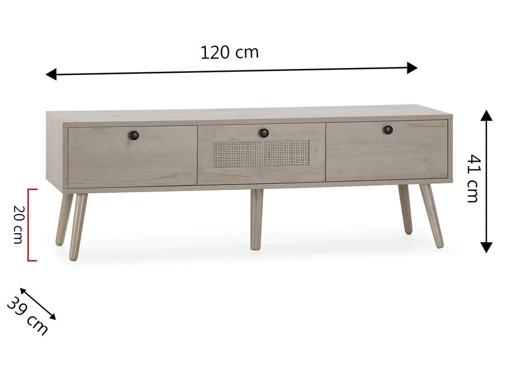 Meuble TV Bella 3 Portes Couleur Chêne Avec Rotin Naturel 9 Meuble TV Bella 3 Portes Couleur Chêne Avec Rotin Naturel – Image 7