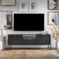 Meuble TV Avec 2 Portes, 1 Tiroir Et 1 Niche - Noir - LIOUBA De Pascal MORABITO