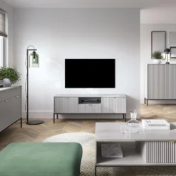 Meuble TV Avec 2 Portes, 1 Tiroir Et 1 Niche - Gris - LIOUBA De Pascal MORABITO -Pas Cher Mobiliora Magasin meuble tv 1898989