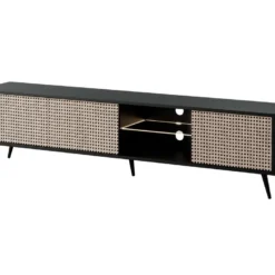 Meuble TV - 175 Cm - Motif Du Tressage Viennois, Pieds Noirs - Bello -Pas Cher Mobiliora Magasin meuble tv 19125599
