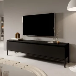 Meuble TV - 150 Cm - Noir Et Pieds Noirs - Bemmi