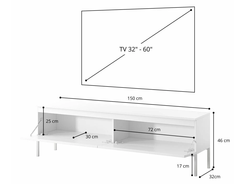 Meuble TV - 150 Cm - Noir Et Pieds Noirs - Bemmi 9 Meuble TV - 150 Cm - Noir Et Pieds Noirs - Bemmi – Image 7