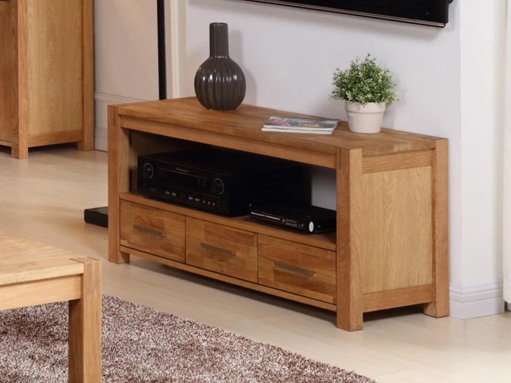 Meuble TV BROCELIANDE II - 1 Niche, 3 Tiroirs - Chêne Huilé 3 Meuble TV BROCELIANDE II - 1 Niche, 3 Tiroirs - Chêne Huilé