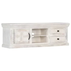 Meuble Télé Buffet Tv Télévision Design Pratique Blanc 120 Cm Bois Massif De Manguier 2502037