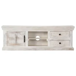 Meuble Télé Buffet Tv Télévision Design Pratique Blanc 120 Cm Bois Massif De Manguier 2502037 -Pas Cher Mobiliora Magasin meuble tv 19446467