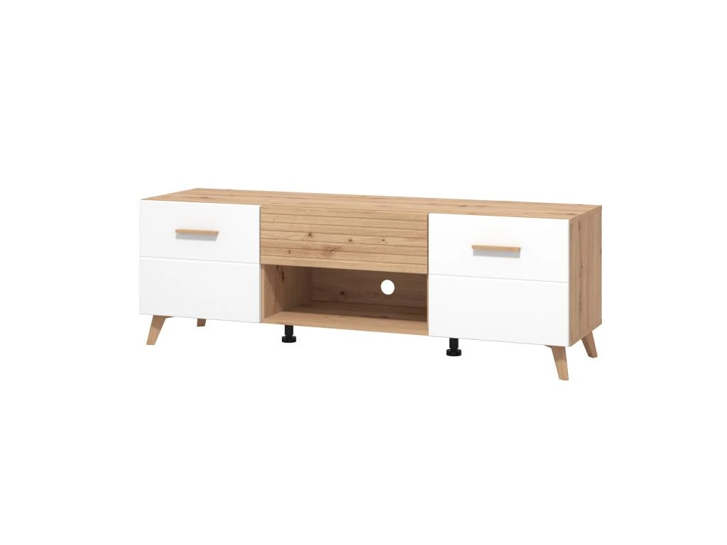Meuble TV Avec 2 Portes, 1 Tiroir Et 1 Niche En MDF - Naturel Clair Et Blanc - EZGI 8 Meuble TV Avec 2 Portes, 1 Tiroir Et 1 Niche En MDF - Naturel Clair Et Blanc - EZGI â Image 6