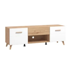 Meuble TV Avec 2 Portes, 1 Tiroir Et 1 Niche En MDF - Naturel Clair Et Blanc - EZGI 13 Meuble TV Avec 2 Portes, 1 Tiroir Et 1 Niche En MDF - Naturel Clair Et Blanc - EZGI -Pas Cher Mobiliora Magasin meuble tv 19461967