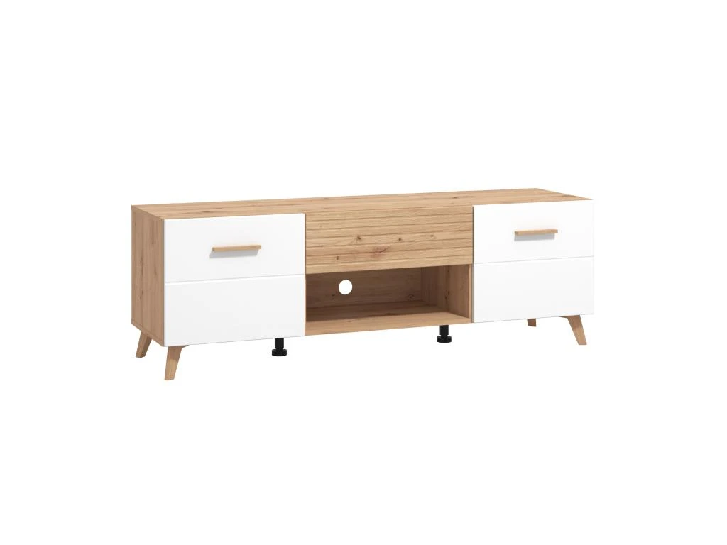 Meuble TV Avec 2 Portes, 1 Tiroir Et 1 Niche En MDF - Naturel Clair Et Blanc - EZGI 7 Meuble TV Avec 2 Portes, 1 Tiroir Et 1 Niche En MDF - Naturel Clair Et Blanc - EZGI â Image 5