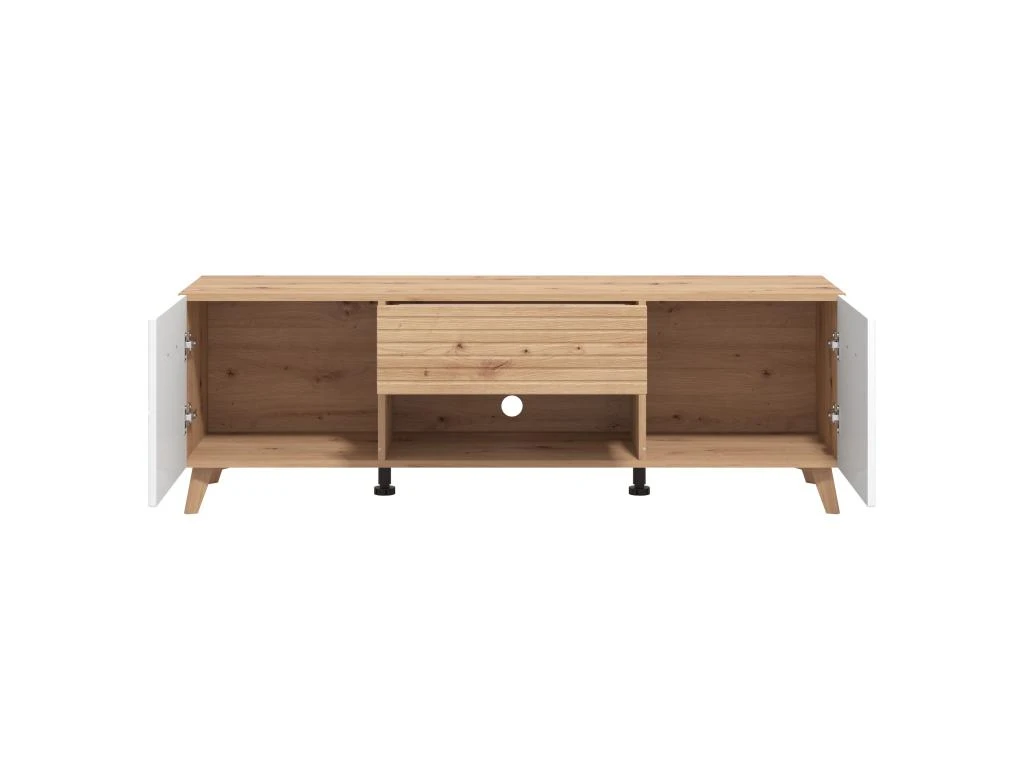 Meuble TV Avec 2 Portes, 1 Tiroir Et 1 Niche En MDF - Naturel Clair Et Blanc - EZGI 6 Meuble TV Avec 2 Portes, 1 Tiroir Et 1 Niche En MDF - Naturel Clair Et Blanc - EZGI â Image 4